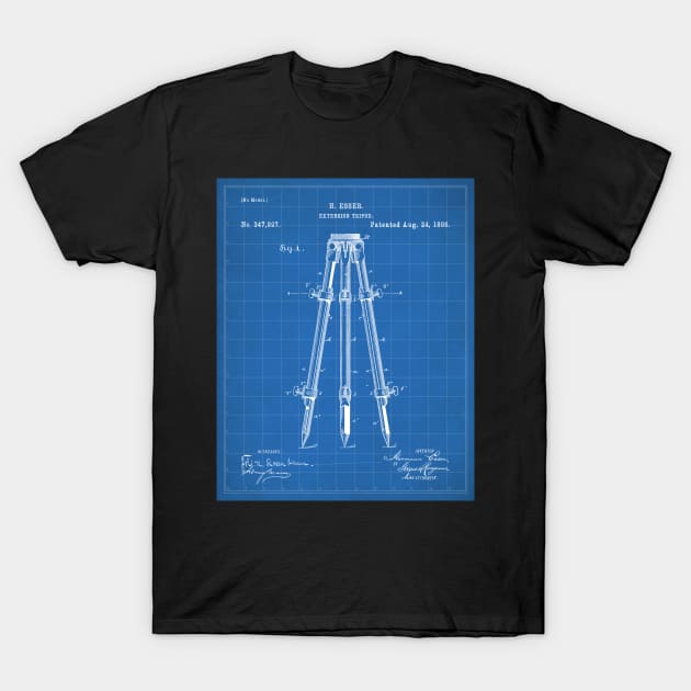 Surveyor Tripod Patent - Land Surveying Geology Geography Art - Blueprint T-Shirt by patentpress